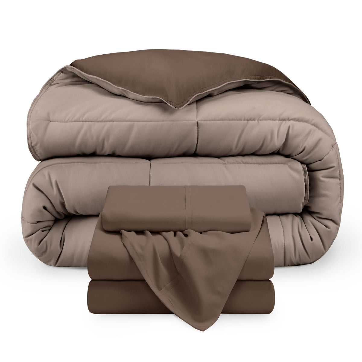 Bare Home Reversible Bed-in-A-Bag Comforter & Sheet Set - Queen - Down Alternative - Soft - Bedding Set (Queen, Light Grey/Grey)
