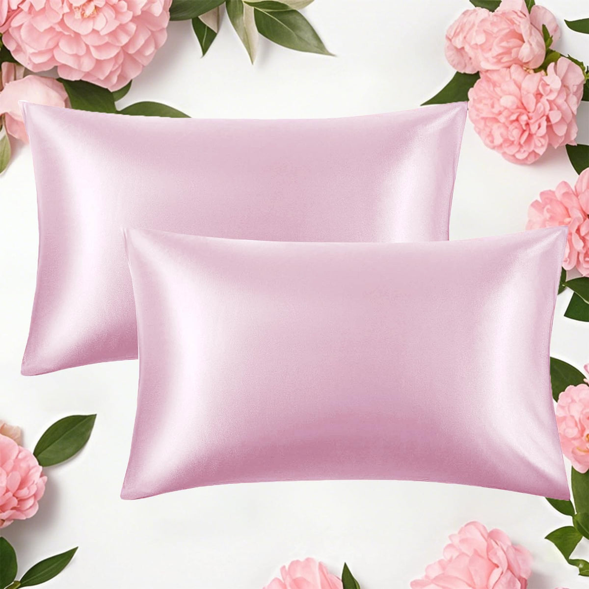 Silk Satin Pillow Cases Standard Size Set of 2 with Envelope Closure Skin & Hair Friendly Gifts for Women Men 20"x 26" Black