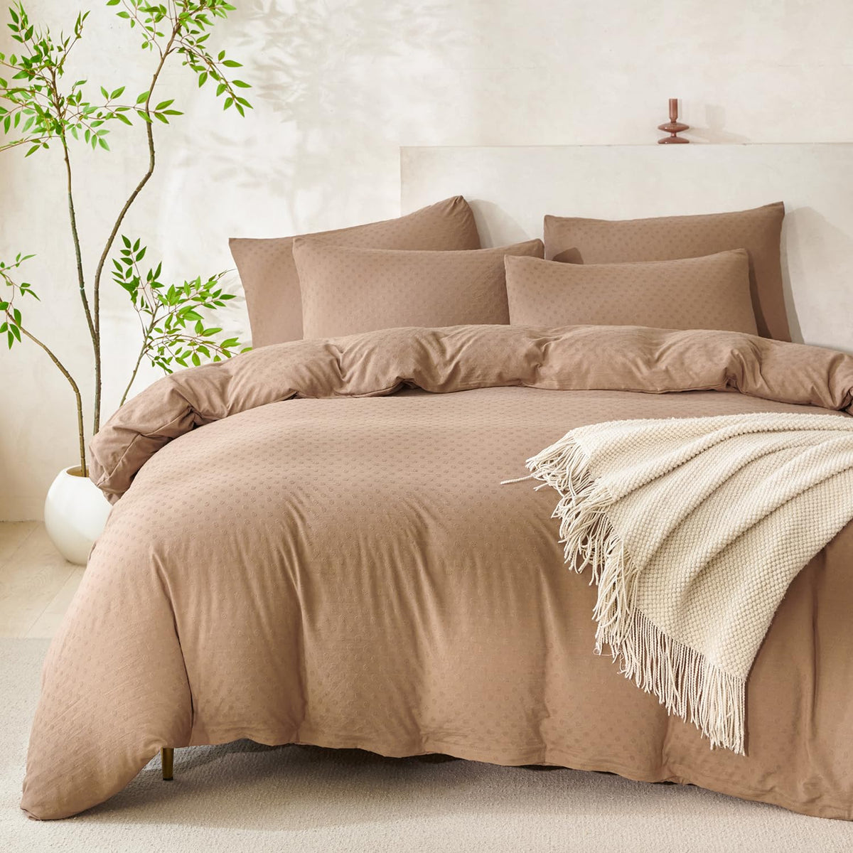 Comforter Set King Size Dusty Pink Soft Luxury Washed Microfiber Jacquard 3 Pieces Bedding Set, White Dusty Pink Vertical Ticking Stripes Comforter with 2 Pillowcases Breathable Durable Comfy