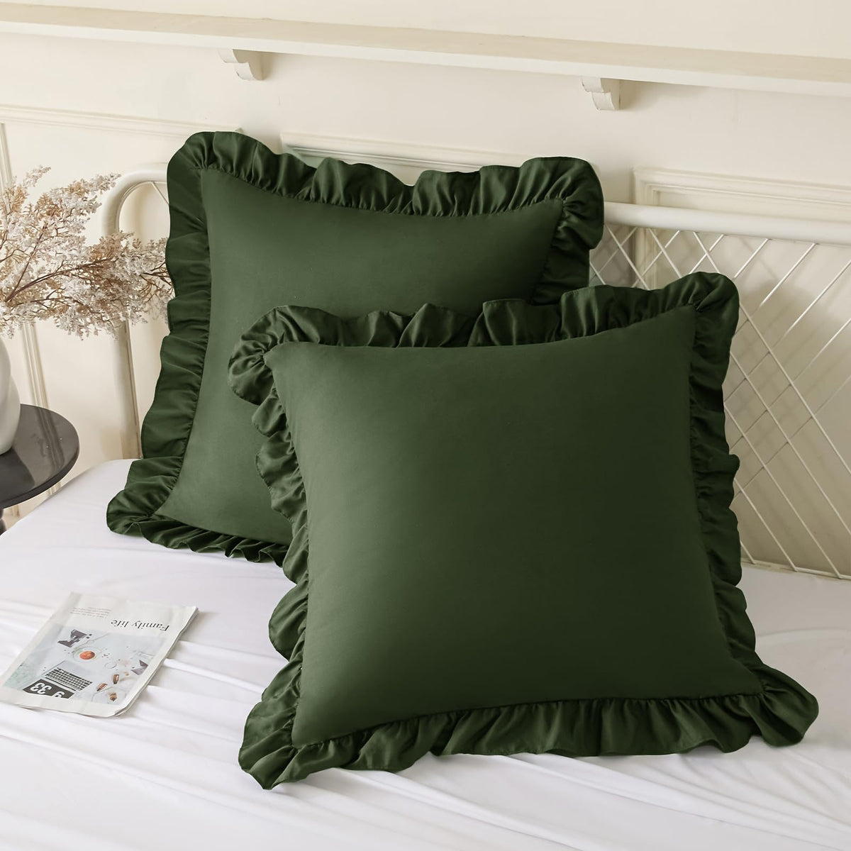 KKJIAF 2 Pack Ruffle Pillow Cases 26x26 Inches, Dusty Blue