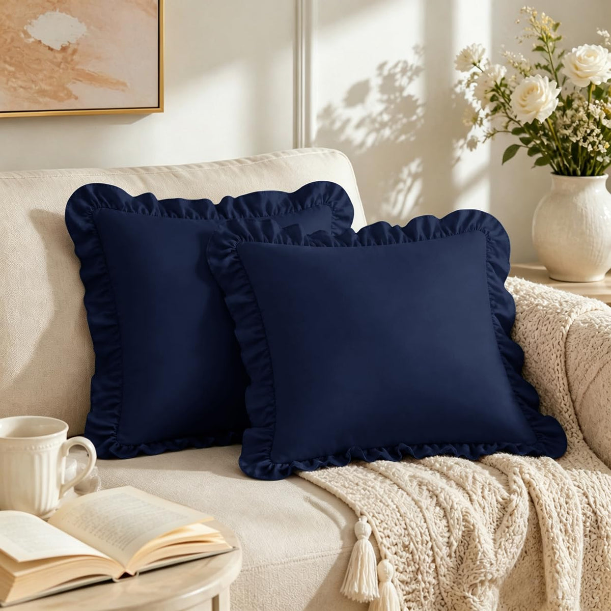 Homiest Ruffle Pillow Cases Standard Set of 2, White, 20x26 in