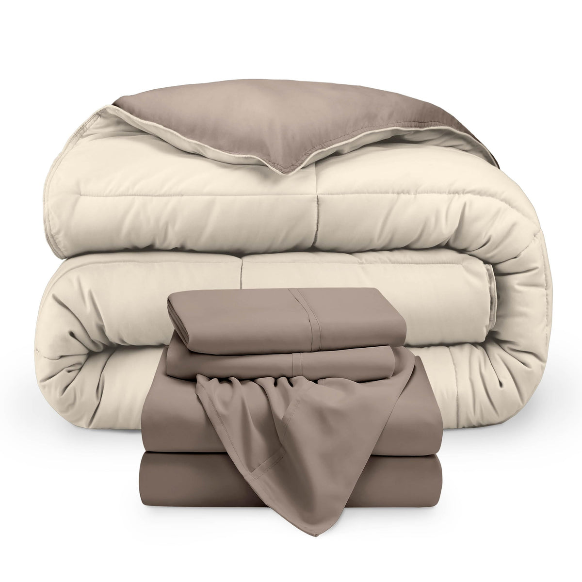 Bare Home Reversible Bed-in-A-Bag Comforter & Sheet Set - Queen - Down Alternative - Soft - Bedding Set (Queen, Light Grey/Grey)