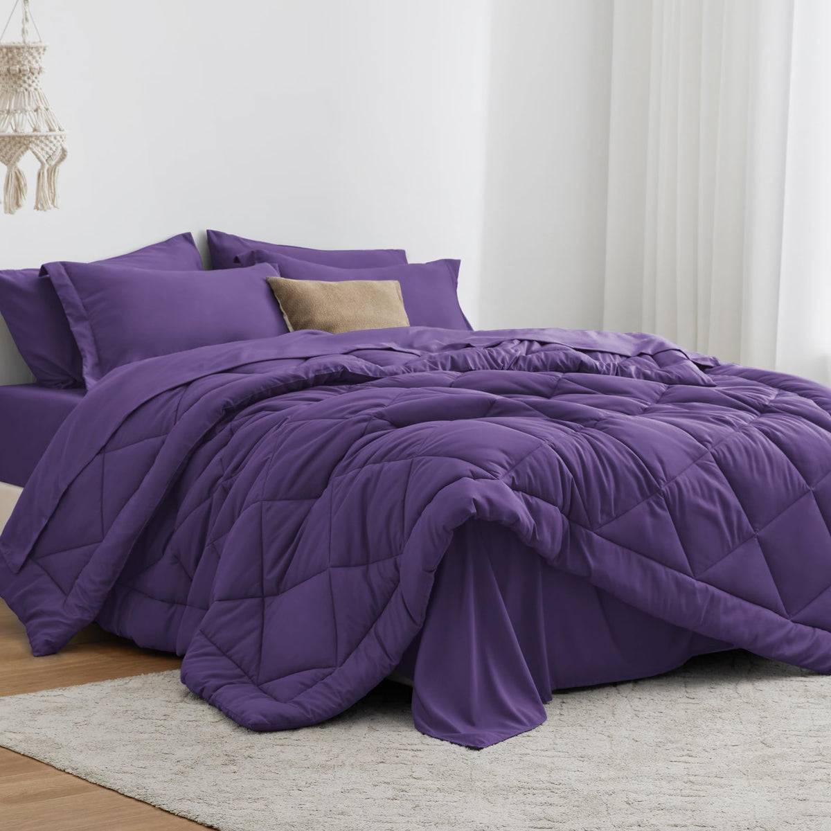 Love's cabin Full Comforter Set Black, 7 Pieces Full Bed in a Bag, All Season Bedding Sets with 1 Comforter, 1 Flat Sheet, 1 Fitted Sheet, 2 Pillowcase and 2 Pillow Sham