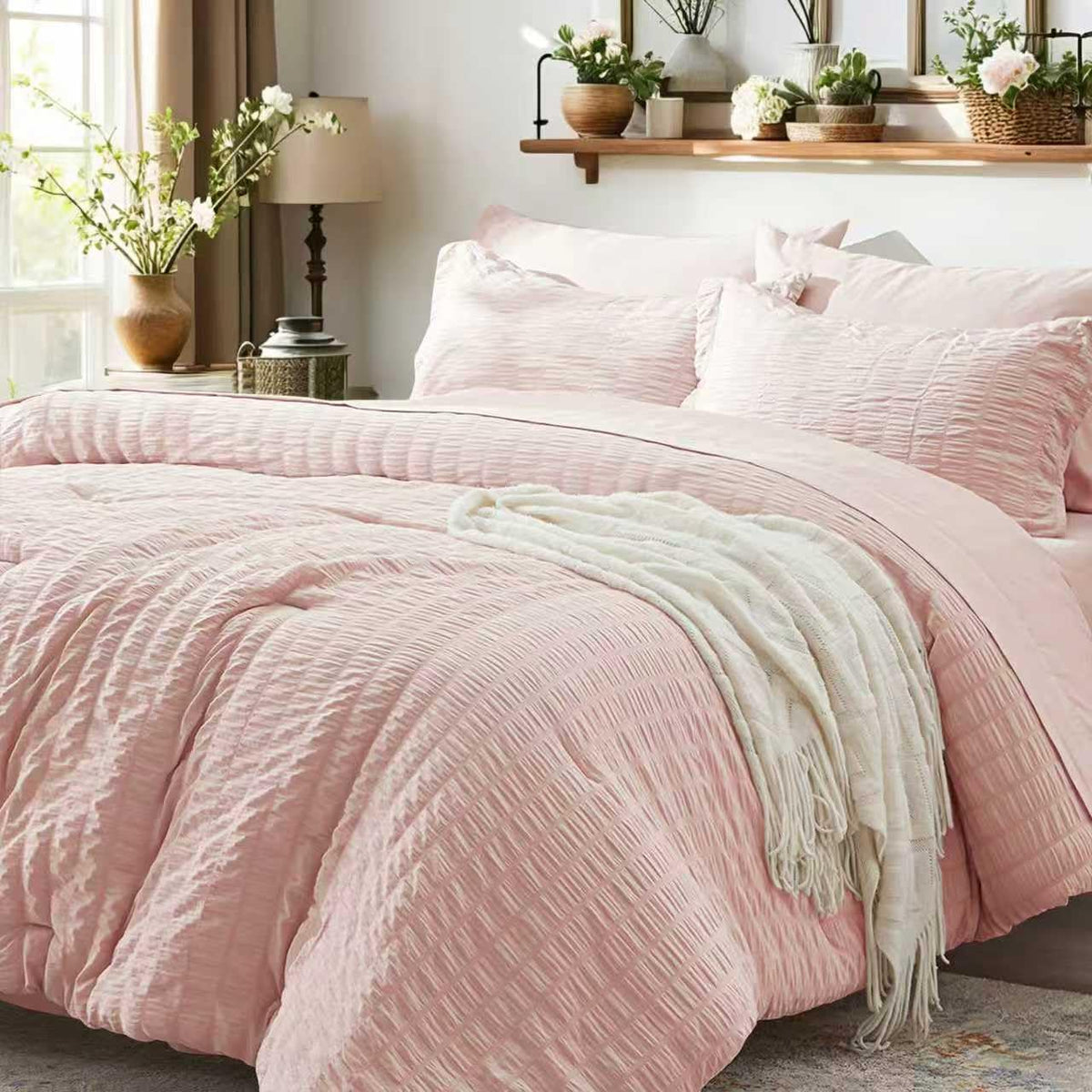 Zzlpp Queen Comforter Set 7 Piece, Green Bed in a Bag Queen Bedding Sets