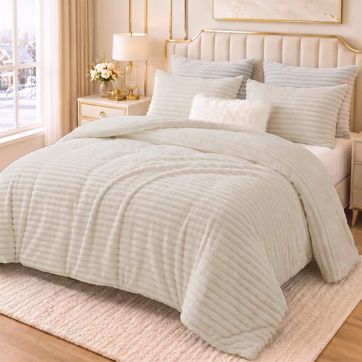 CozyLux Fleece Queen Comforter Set, 3 Piece Winter Warm Black Bedding