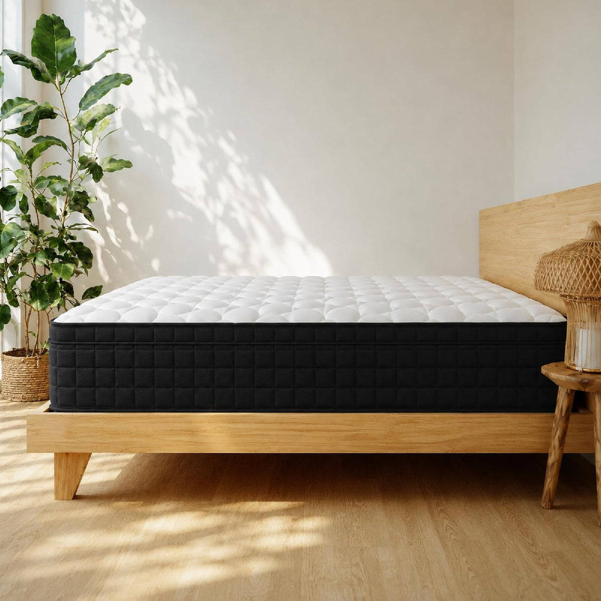 Full Size 12 Inch Hybrid Innerspring Mattress, Individual Pocket Coils Gel Memory Foam, Medium Soft Black & White Cover, Fiberglass Free CertiPUR-US Certified Compressed Bed in a Box, 54" x 75"