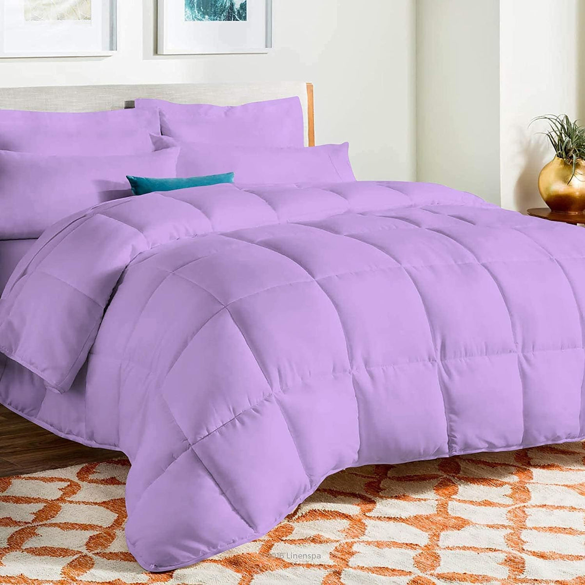 King Size 8 Piece Bed in a Bag - 500GSM Comforter Set with 18 inch Deep Fitted, Flat, Bed Skirt, Pillowcases & Shams, 600 Thread Count, Egyptian Cotton, Beige