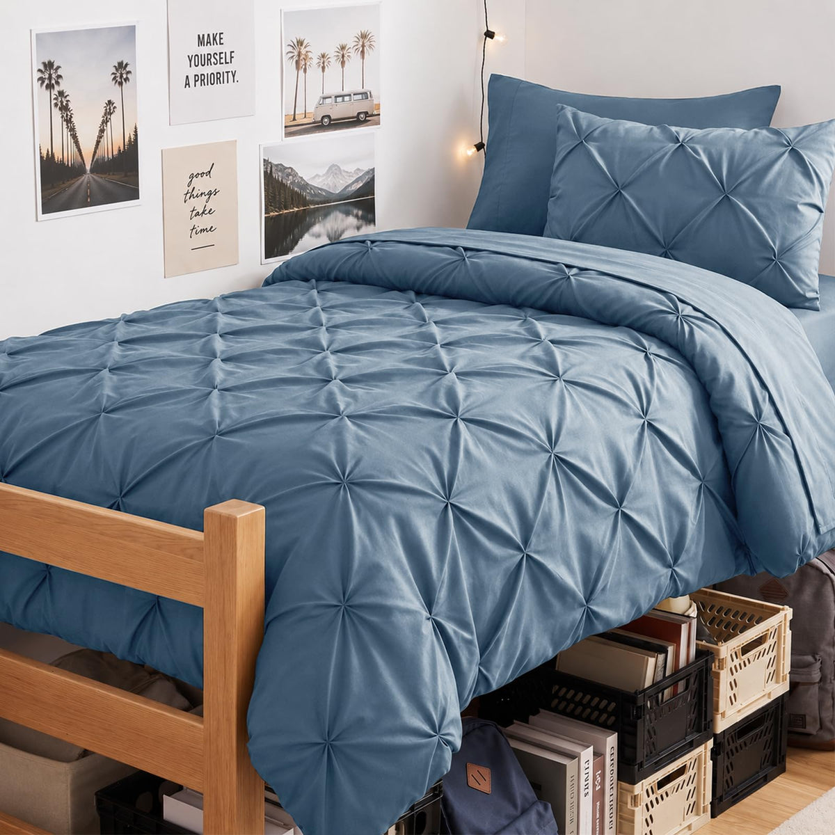 CozyLux Queen Comforter Set Black, 7 Pieces Pintuck Bed in a Bag