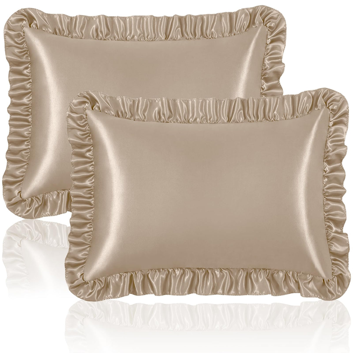 Homiest Blush Pink Ruffle Satin Pillowcase Set of 2, Standard
