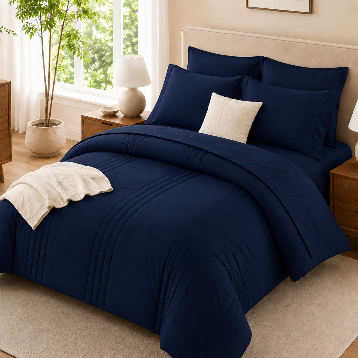 Queen Comforter Set with Sheets, 7-Piece Bed in a Bag Queen Black
