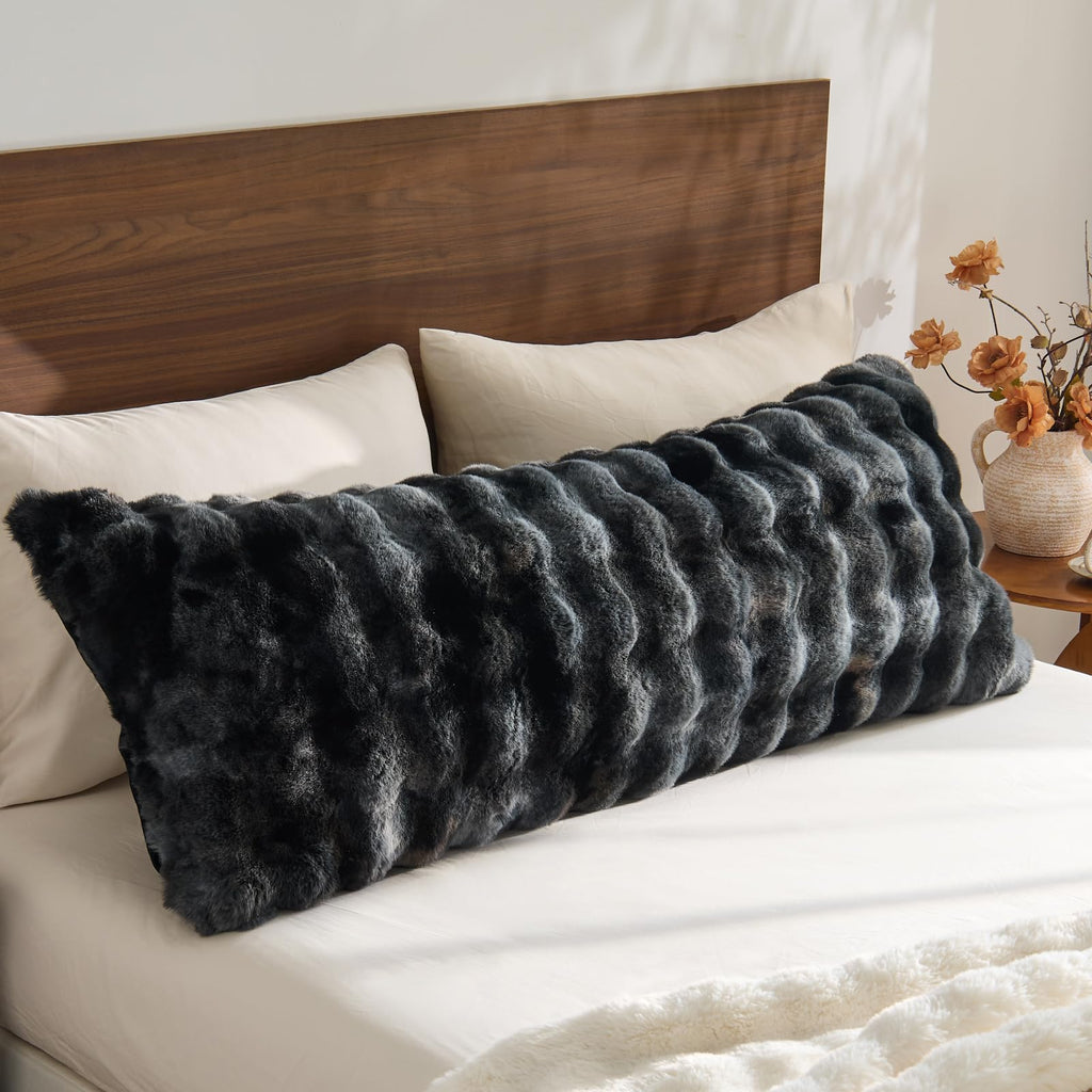 BEDELITE Faux Rabbit Fur Zippered Body Pillow Cover, 20x54 Long Pillow Case