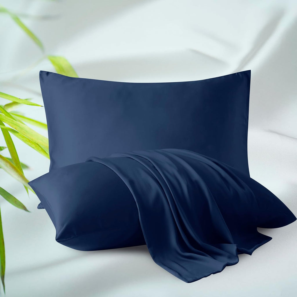 King Size Bamboo Viscose Zippered Pillowcases, 2 Pack, Navy Blue