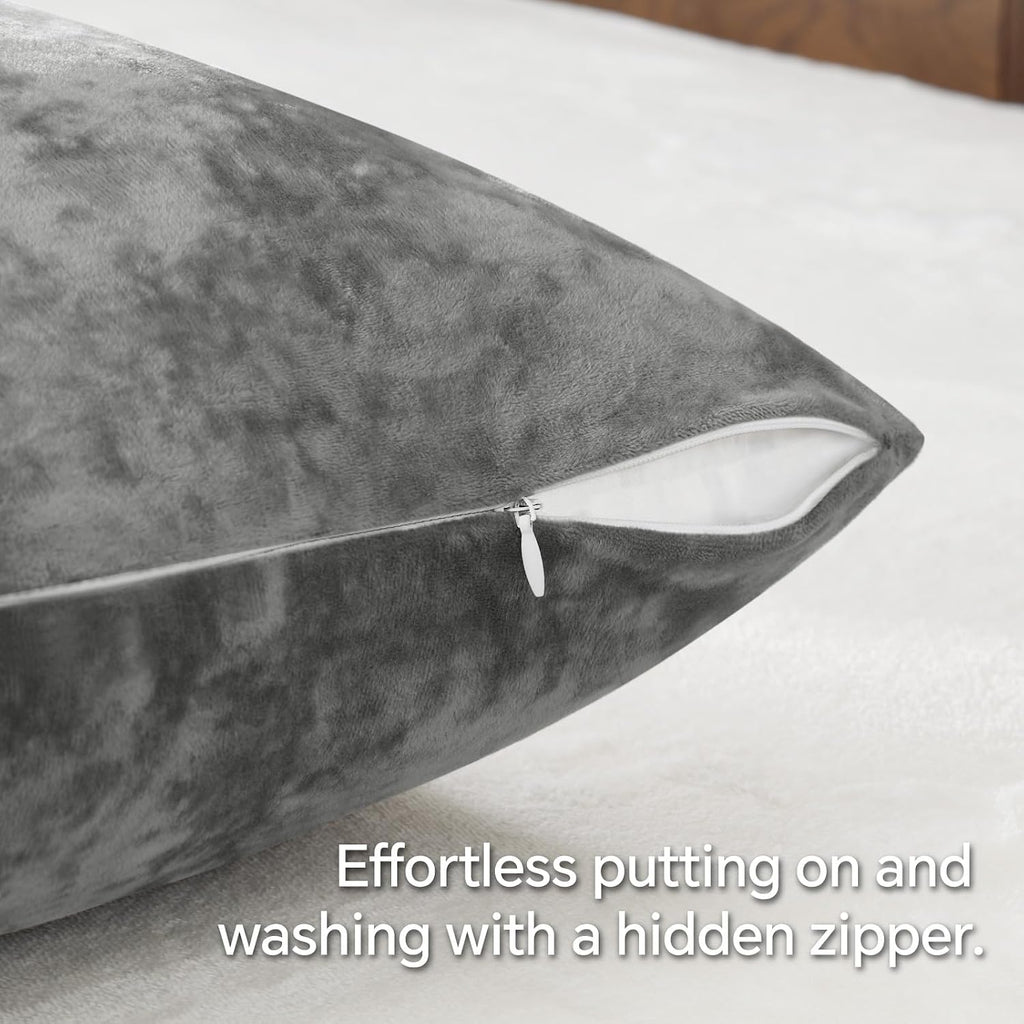 BEDELITE Velvet Body Pillow Cover with Zipper, Grey, 20x54 Inch, 1 Pack