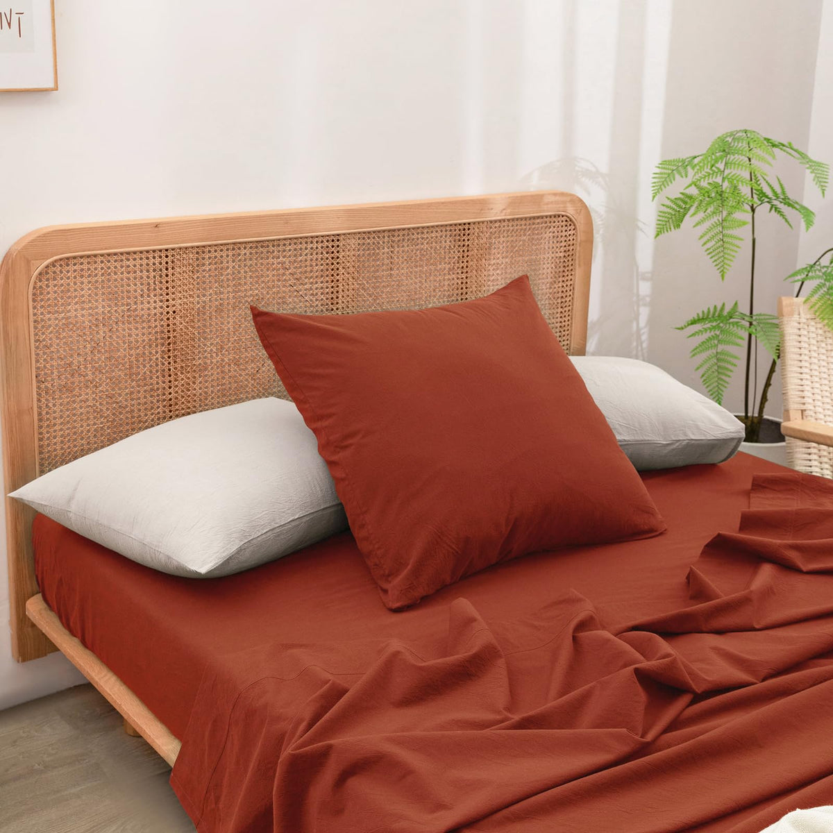 BESTOUCH Washed Cotton Pillowcases Linen Feel Olive Green Body
