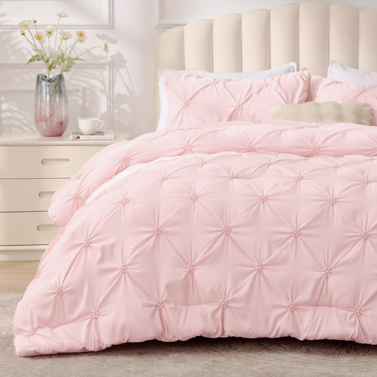 BEDELITE King Comforter Set Striped-Blush Pink,Fluffy & Soft Comforter