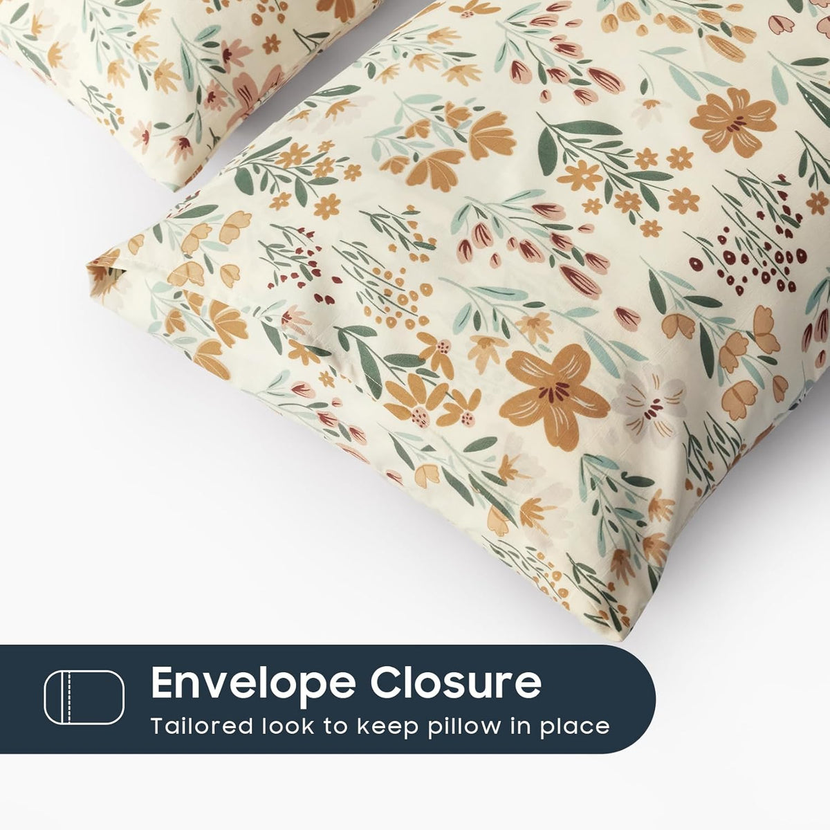 Wake In Cloud - Floral Pillow Cases, Botanical Flower Coquette Cottagecore Shabby Chic Aesthetic, Set of 2 Soft Pillowcases Pillow Shams Covers, Orange Cream, King Size 20x36 Inches