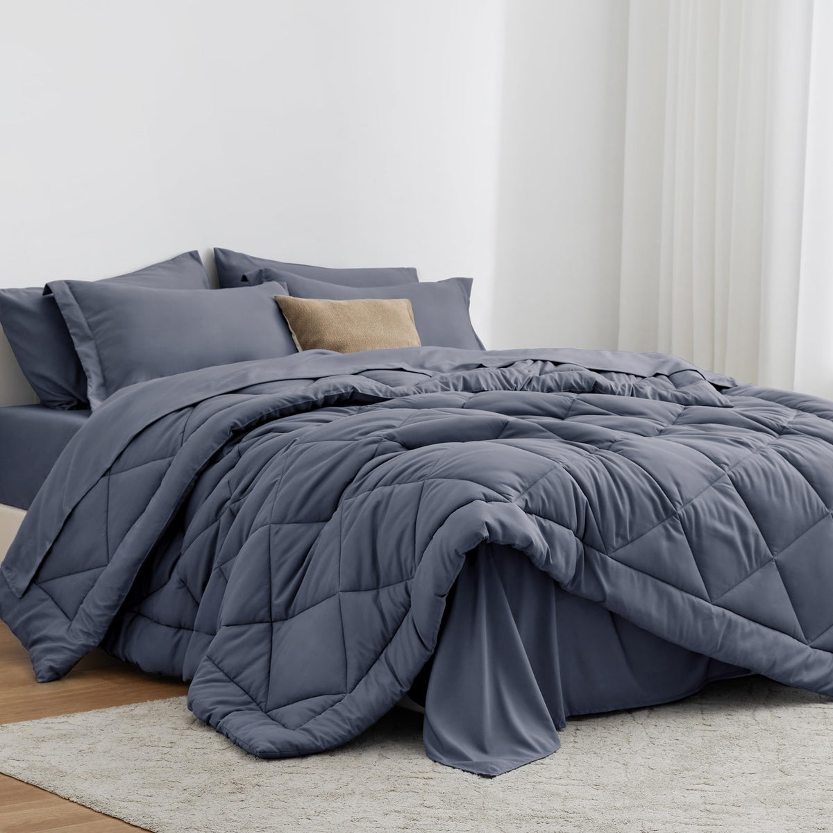 Love's cabin Full Comforter Set Black, 7 Pieces Full Bed in a Bag, All Season Bedding Sets with 1 Comforter, 1 Flat Sheet, 1 Fitted Sheet, 2 Pillowcase and 2 Pillow Sham