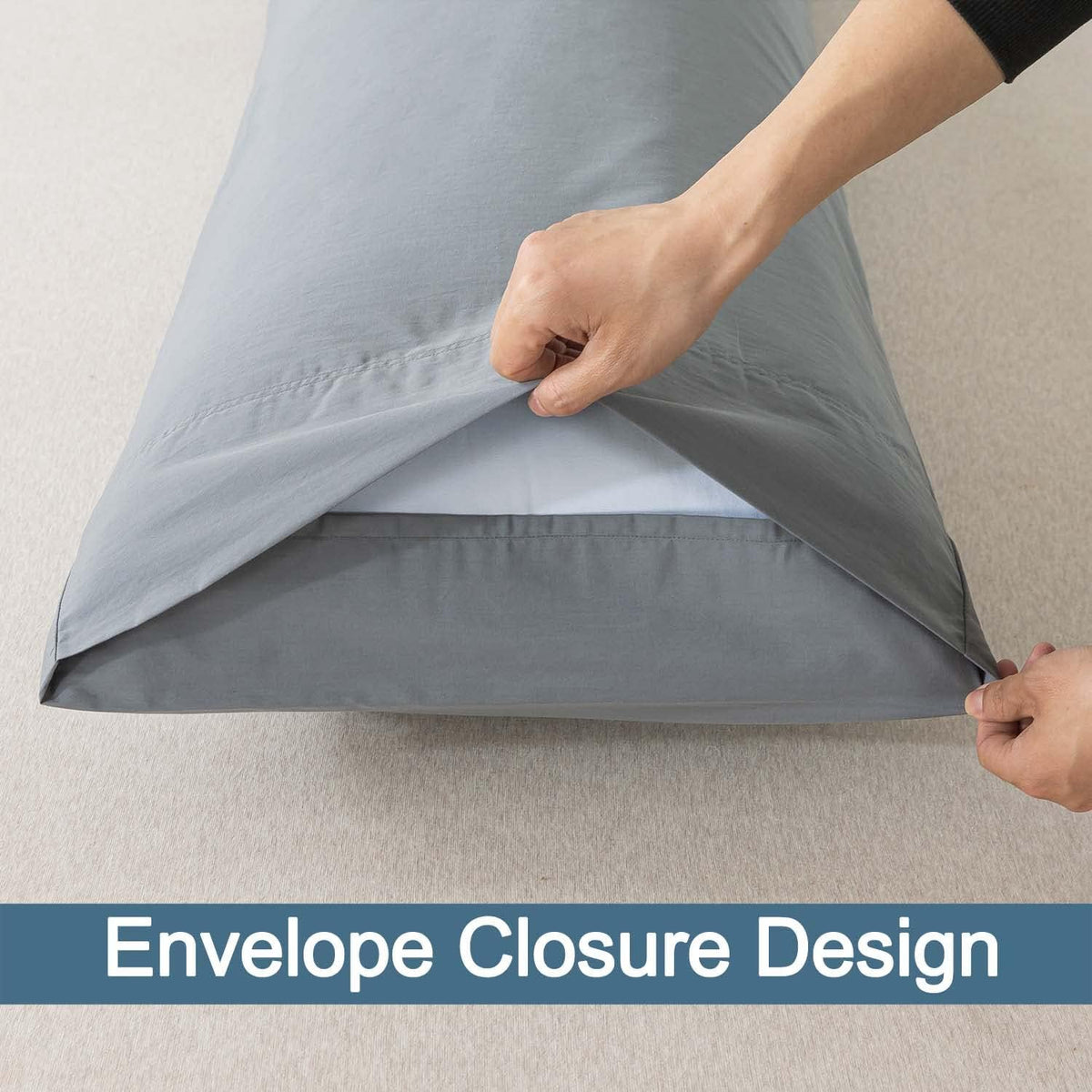 WhatsBedding Body Pillow Cover Cotton, Envelope Closure, Grey, 20x54