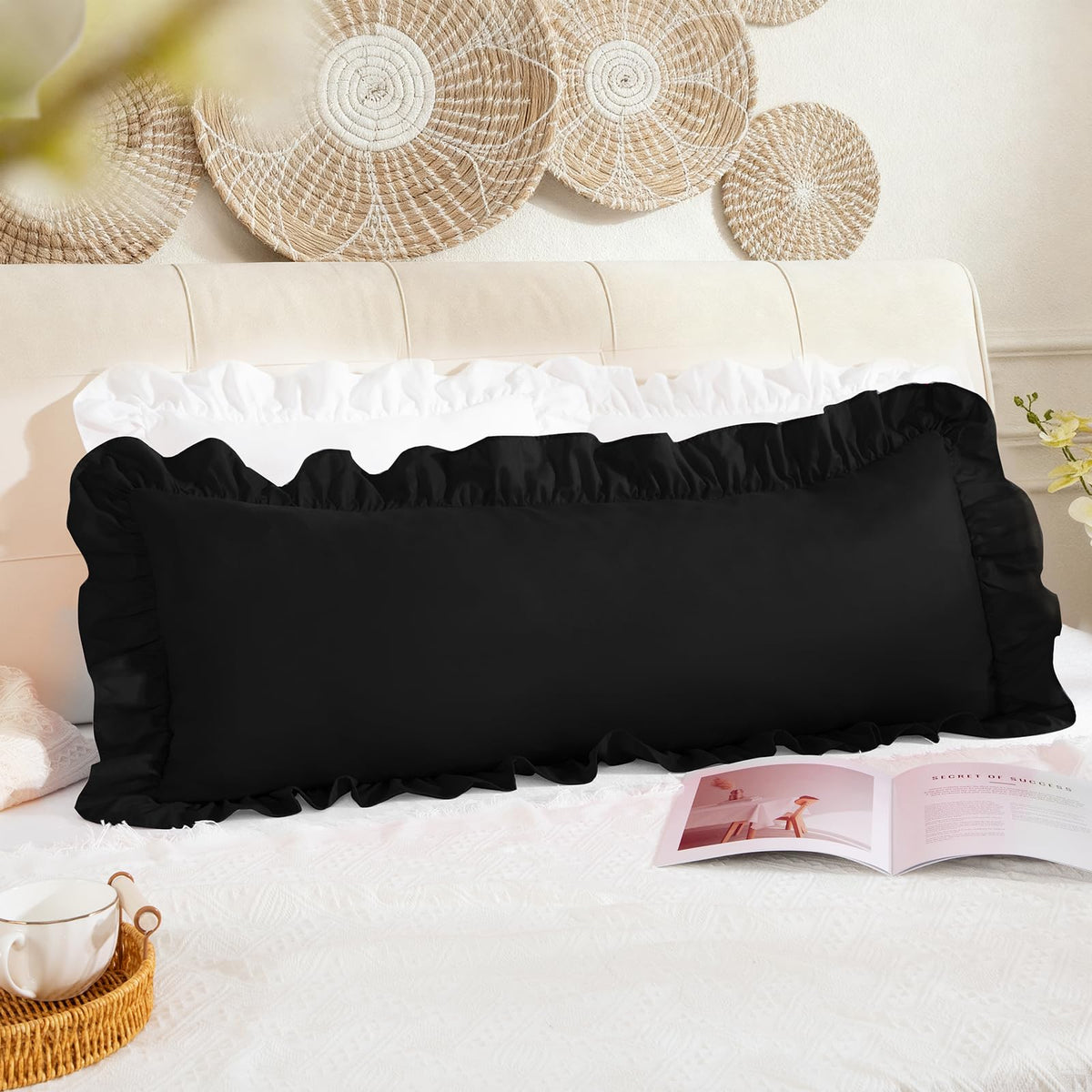 Pink Ruffle Lumbar Pillow Cover, 12x20 Inch