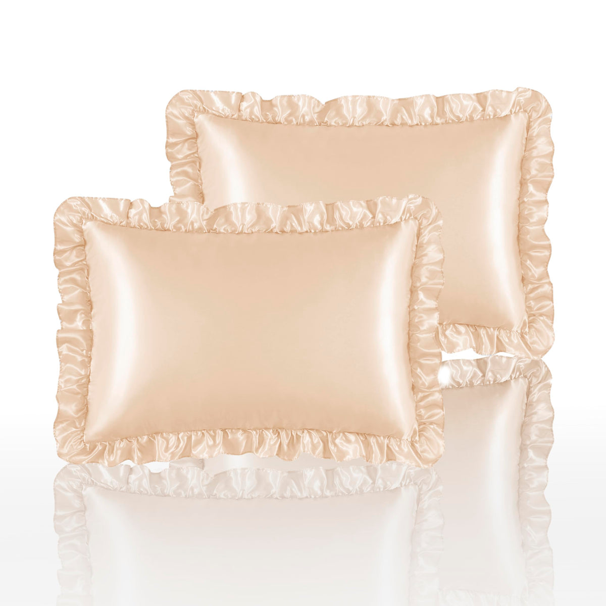 Blush Pink Satin Ruffled Pillow Cases for Hair and Skin,Blush Pink Silk Pillowcases Standard Set of 2 with Envelope Closure Princess Room Decoration