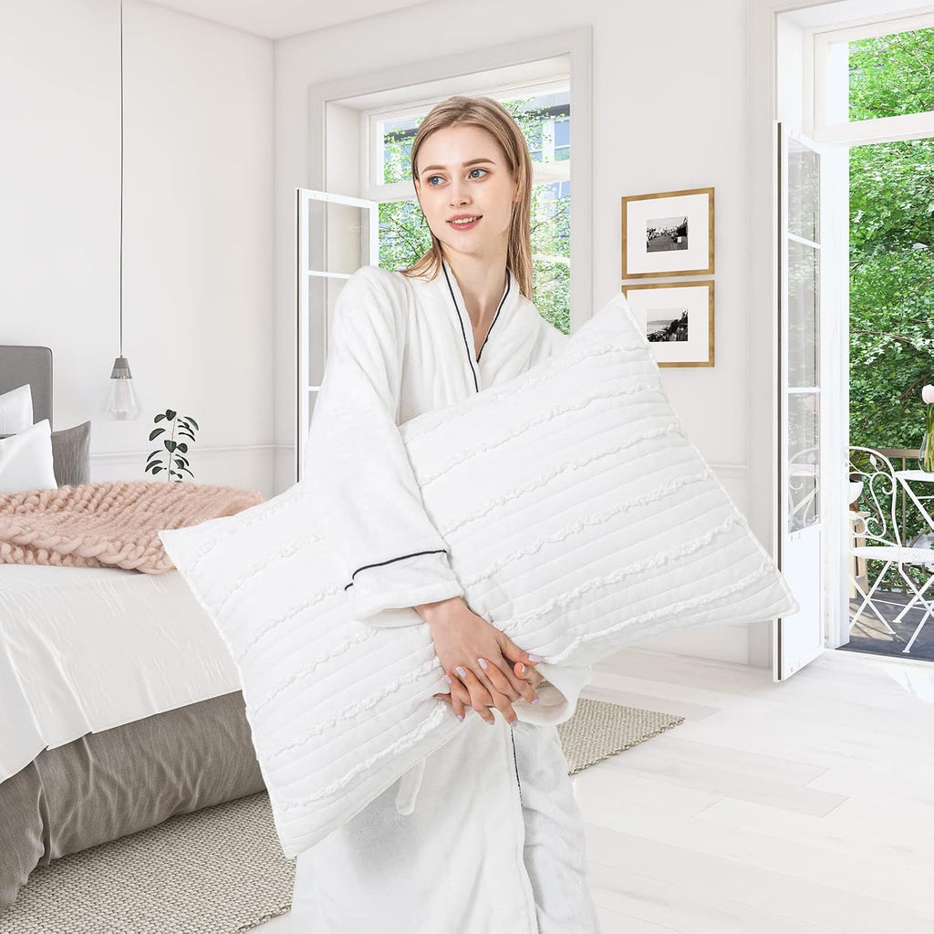 BOSOWOS Standard Size Pillow Shams Set of 2, Ultra Soft Breathable 20 x 26 Inches Pillow Case Envelope Closure, Microfiber Farmhouse Bed Pillowcases for Easy Care, White