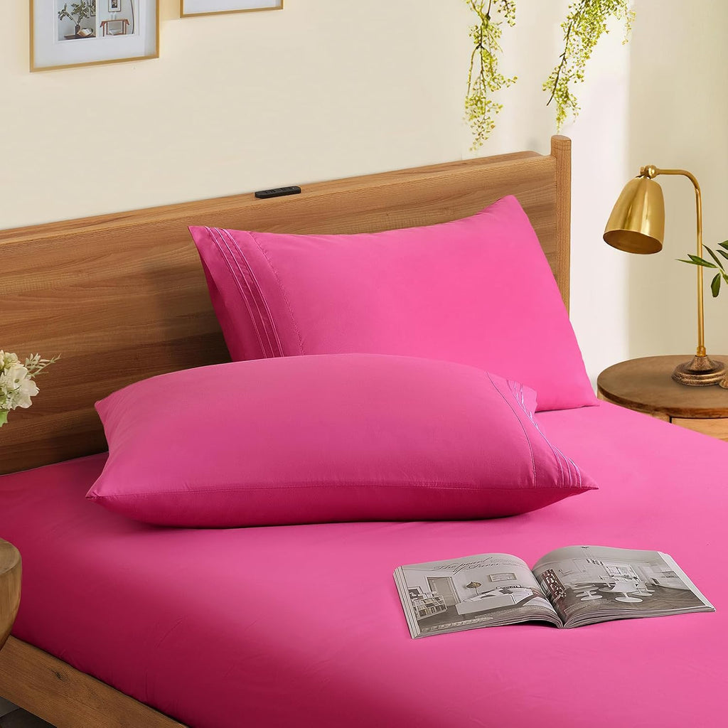 Horbaunal Microfiber Pillowcases Standard Size, Hot Pink, 2 Pack