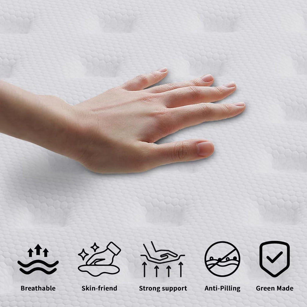 Queen Mattress, 14 Inch Hybrid Memory Foam Mattress in a Box, Cooling Gel for Pressure Relief & Back Pain Support, CertiPUR-US Certified, Medium Firm Bed, Breathable Comfort Sleep