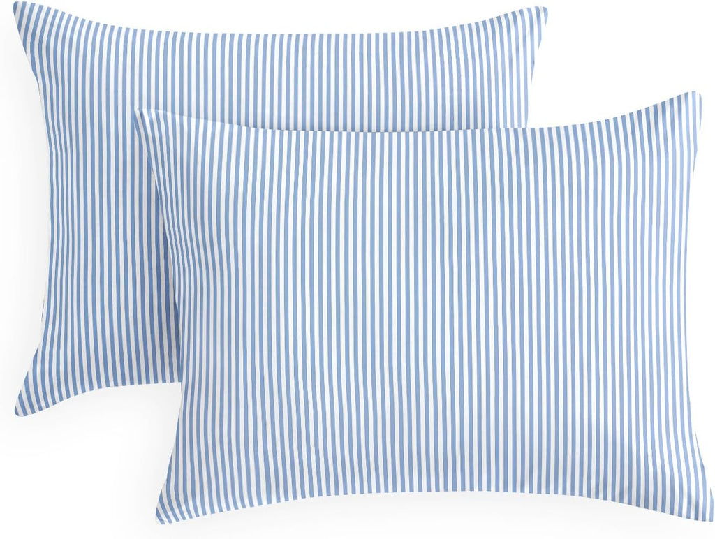 Wake In Cloud - Striped Pillow Cases, Ticking Vertical Pin Stripe Modern Farmhouse Pattern Printed, Set of 2 Soft Pillowcases Pillow Shams Covers, Blue White, Standard Size 20x26 Inches