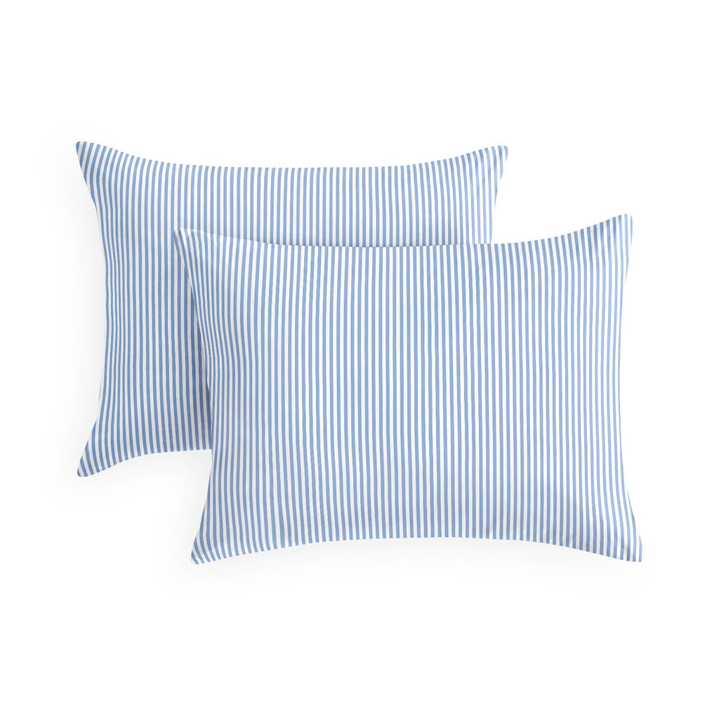 Wake In Cloud - Striped Pillow Cases, Ticking Vertical Pin Stripe Modern Farmhouse Pattern Printed, Set of 2 Soft Pillowcases Pillow Shams Covers, Blue White, Standard Size 20x26 Inches