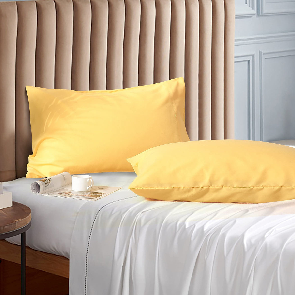 EVOLIVE Standard Microfiber Pillowcases Set of 2, 20"x30" (Yellow)