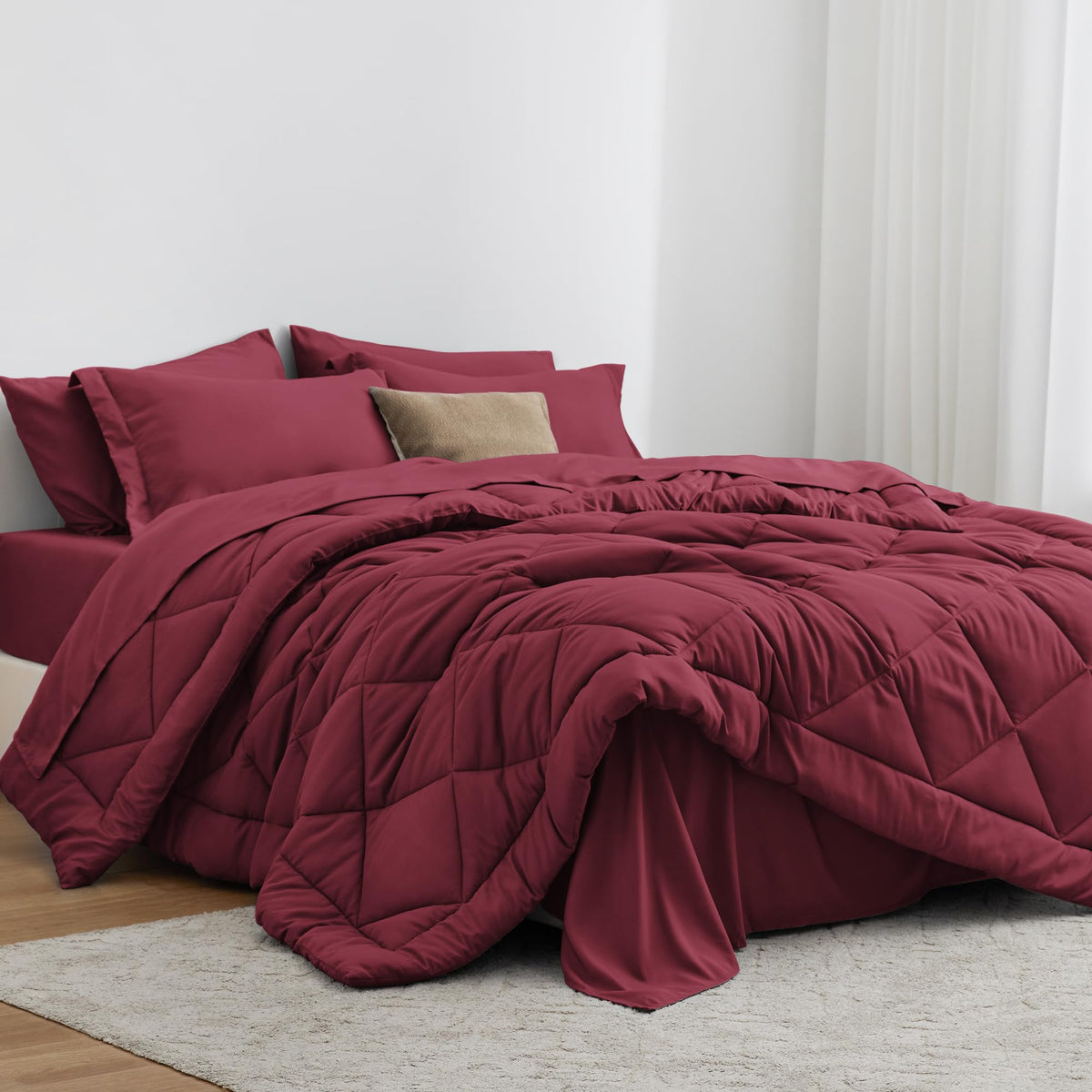 Love's cabin Full Comforter Set Black, 7 Pieces Full Bed in a Bag, All Season Bedding Sets with 1 Comforter, 1 Flat Sheet, 1 Fitted Sheet, 2 Pillowcase and 2 Pillow Sham
