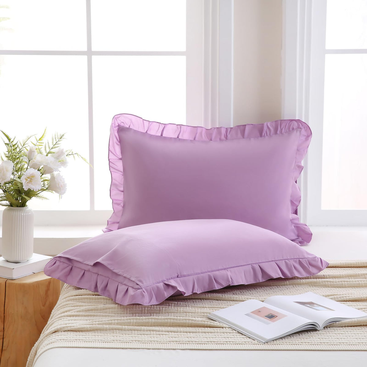 Boho White Body Pillowcase 20x54in - Ruffled Fringe Decor Sham
