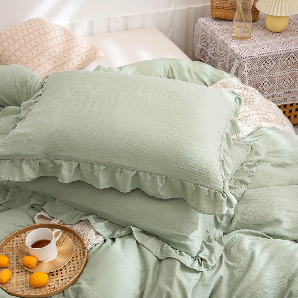 Boho White Body Pillowcase 20x54in - Ruffled Fringe Decor Sham