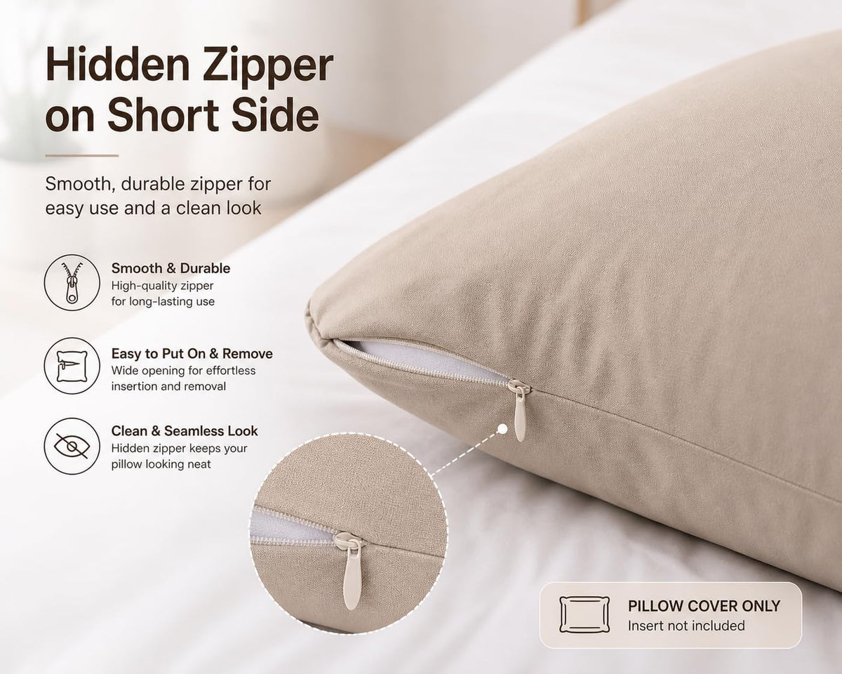 EVOLIVE 100% Cotton Body Pillow Cover 21"x54", 300TC, Hidden Zipper (Taupe)