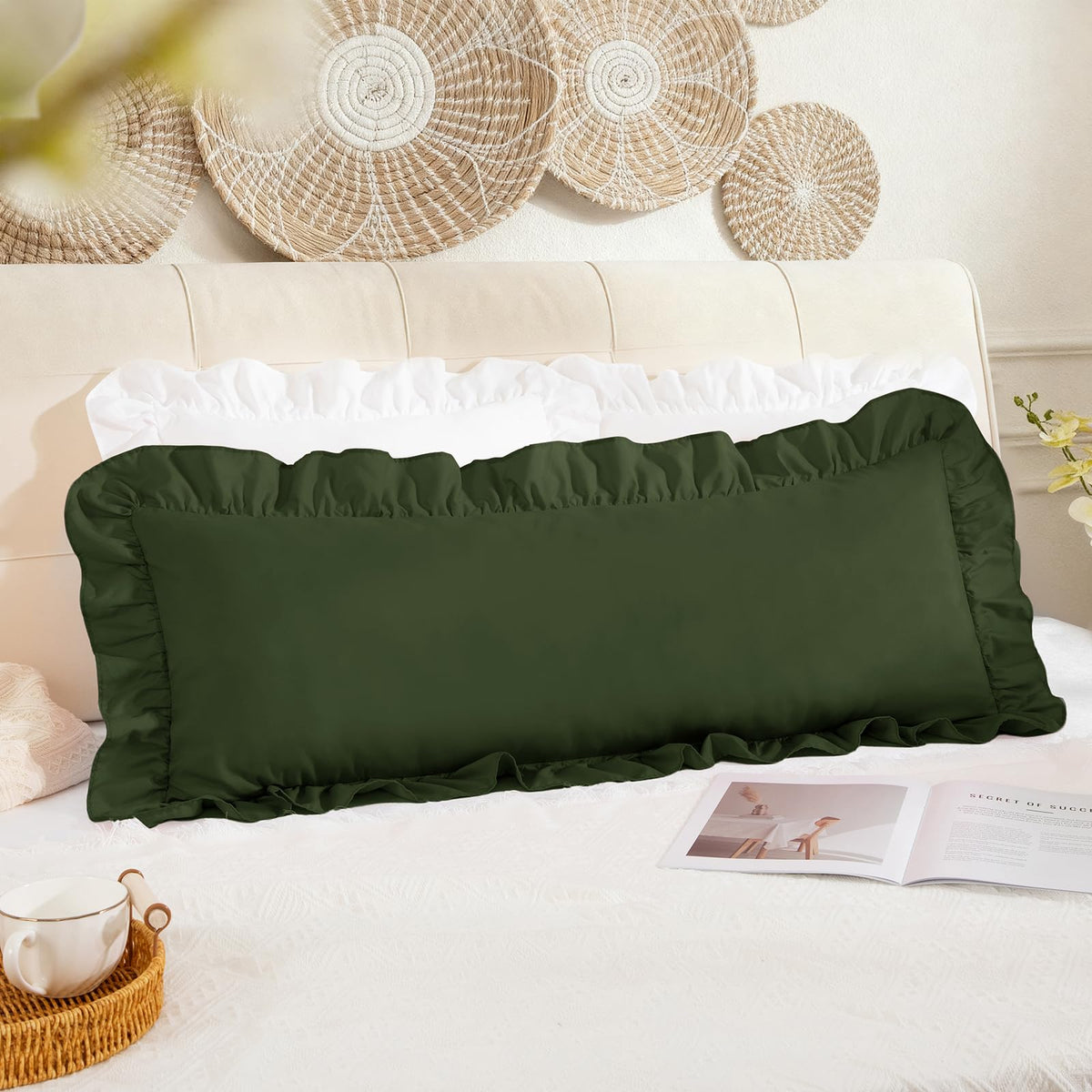 Pink Ruffle Lumbar Pillow Cover, 12x20 Inch