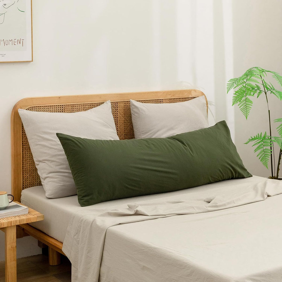 BESTOUCH Washed Cotton Pillowcases Linen Feel Olive Green Body