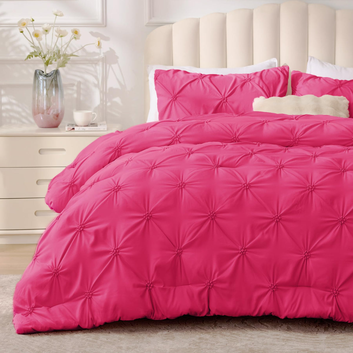BEDELITE King Comforter Set Striped-Blush Pink,Fluffy & Soft Comforter