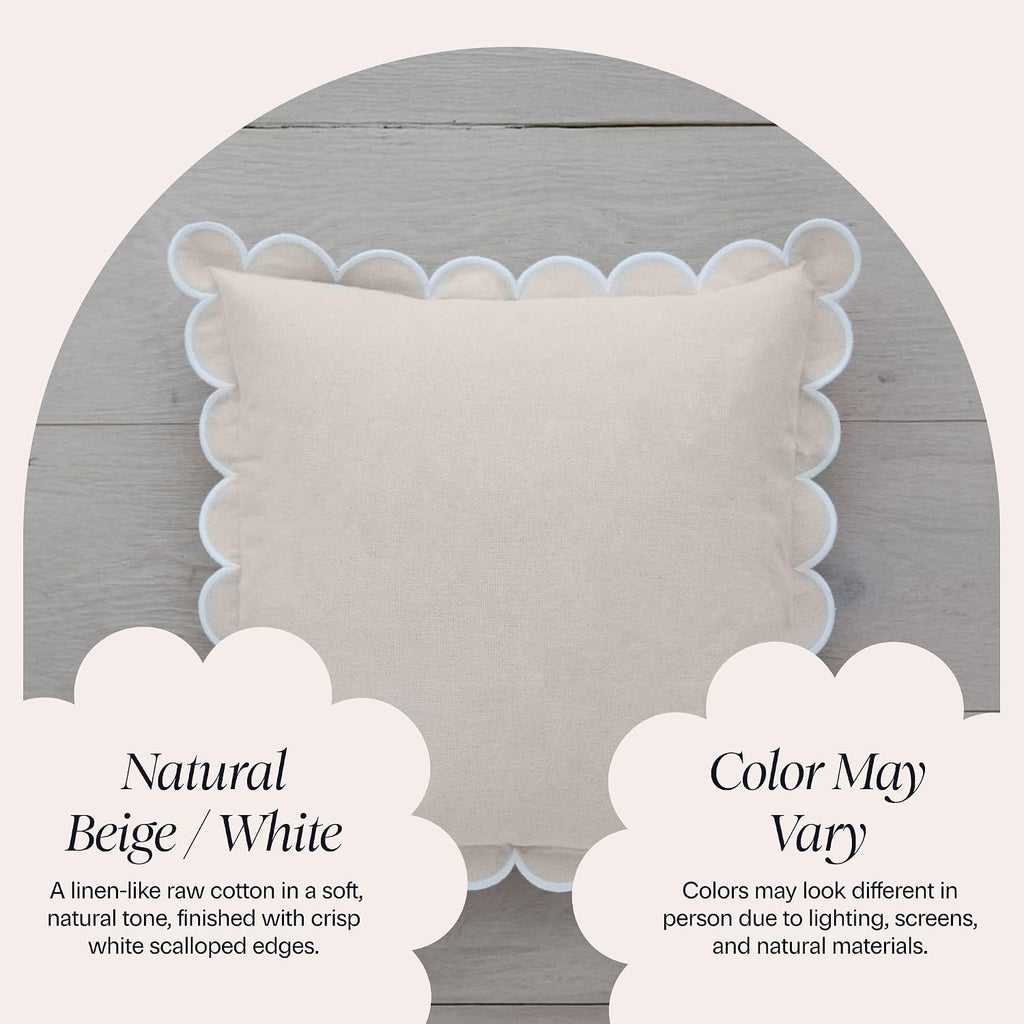 BEBE BASK Scalloped Pillow Cover Set of 2, 18x18, Cotton - Natural