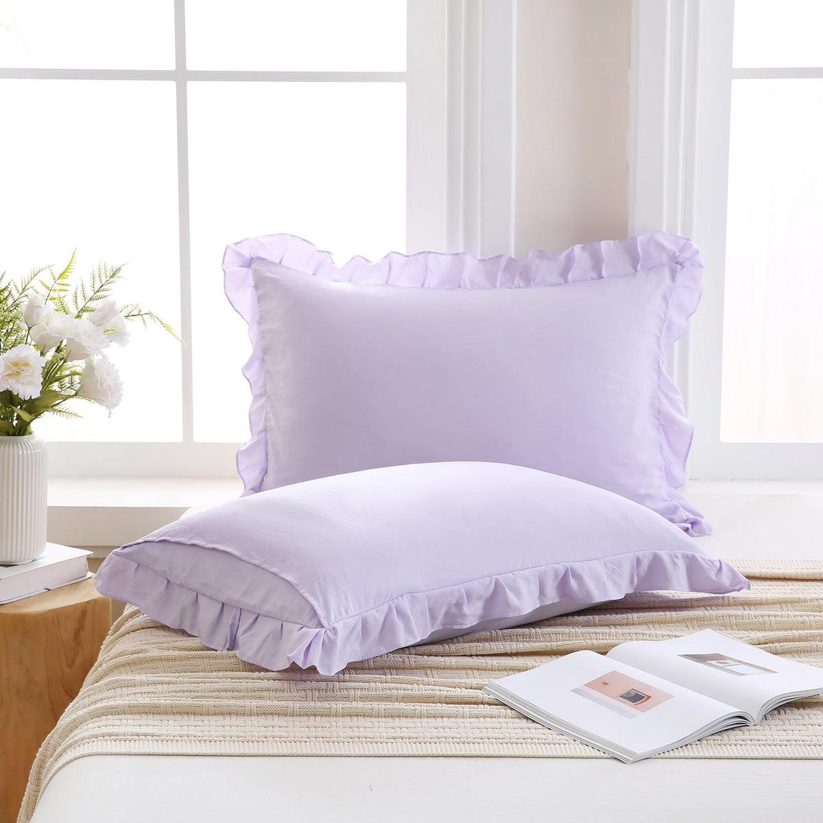 Boho White Body Pillowcase 20x54in - Ruffled Fringe Decor Sham
