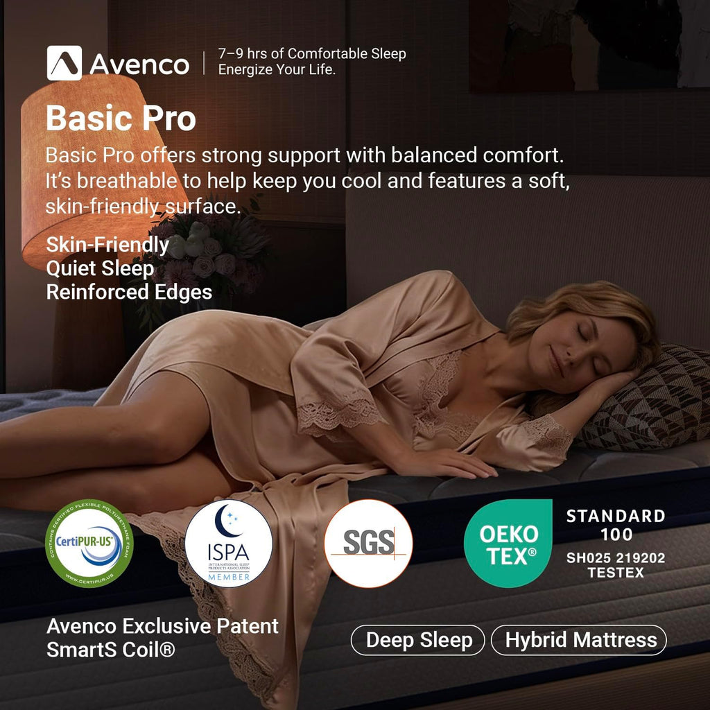 Avenco SleepSphere 10 Inch Queen Mattress, Queen Size Mattresses with Smart Coil Spring Technology for Pressure Relief, Breathable Cover Motion Isolation CertiPUR-US Certified Bed Mattress in a Box