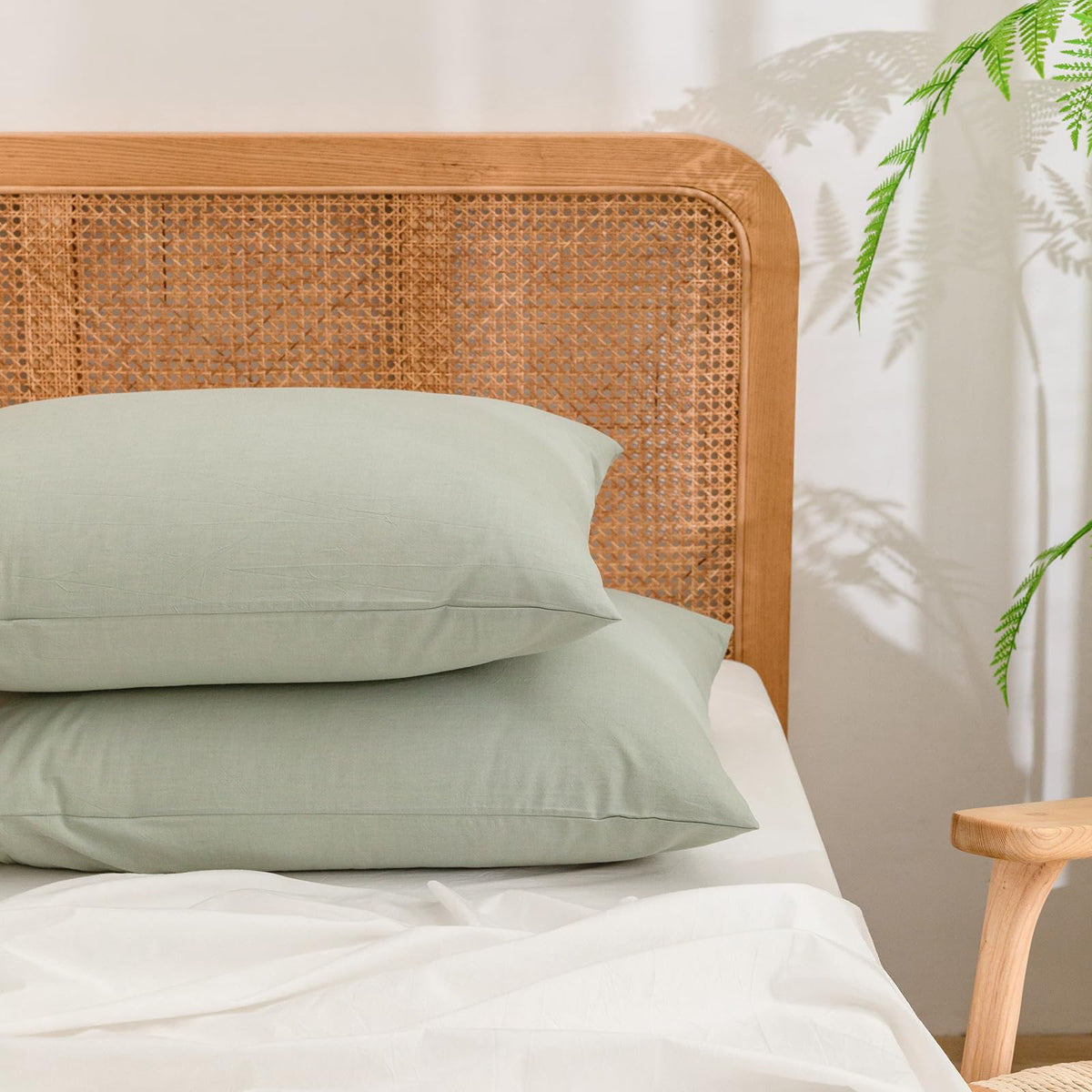 BESTOUCH Washed Cotton Pillowcases Linen Feel Olive Green Body