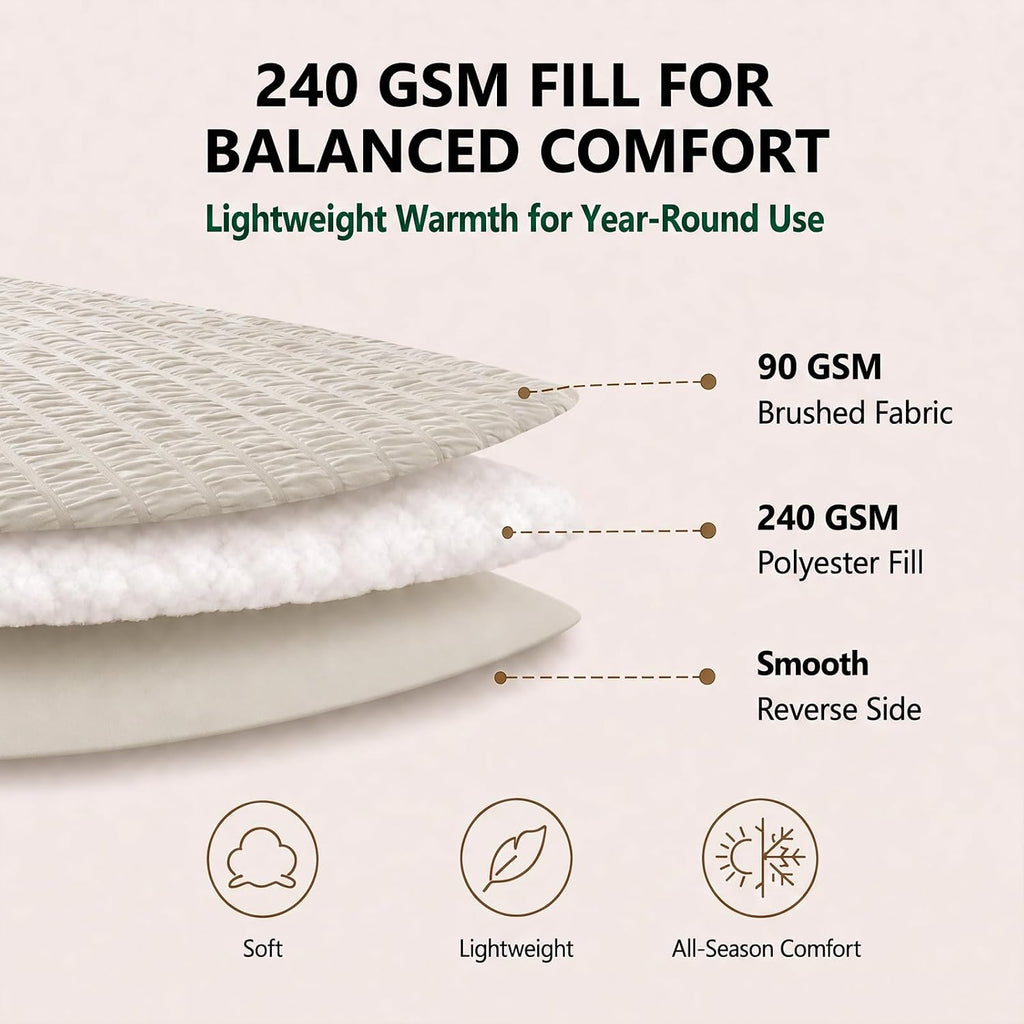 HIMEET King Comforter Set, 7-Piece Seersucker Bed in a Bag, Beige
