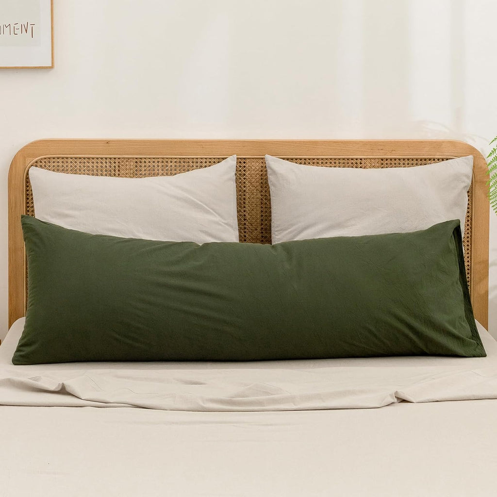 BESTOUCH Washed Cotton Pillowcases Linen Feel Olive Green Body