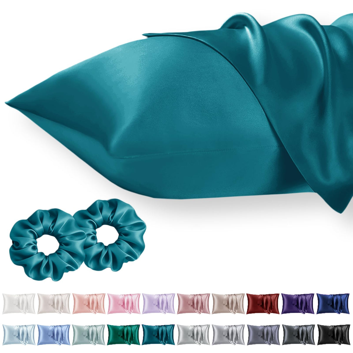 Vielit Queen Satin Pillowcase for Hair 2pc,Similar to Silk Pillow Cases,Easier Care Than Silk Pillowcase,Gifts for Women Men,Beige,20x30 & Envelope Closure and 2 Satin Scrunchies