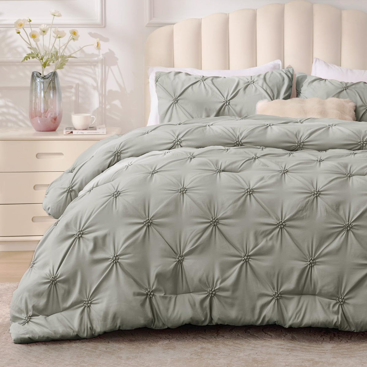 BEDELITE King Comforter Set Striped-Blush Pink,Fluffy & Soft Comforter