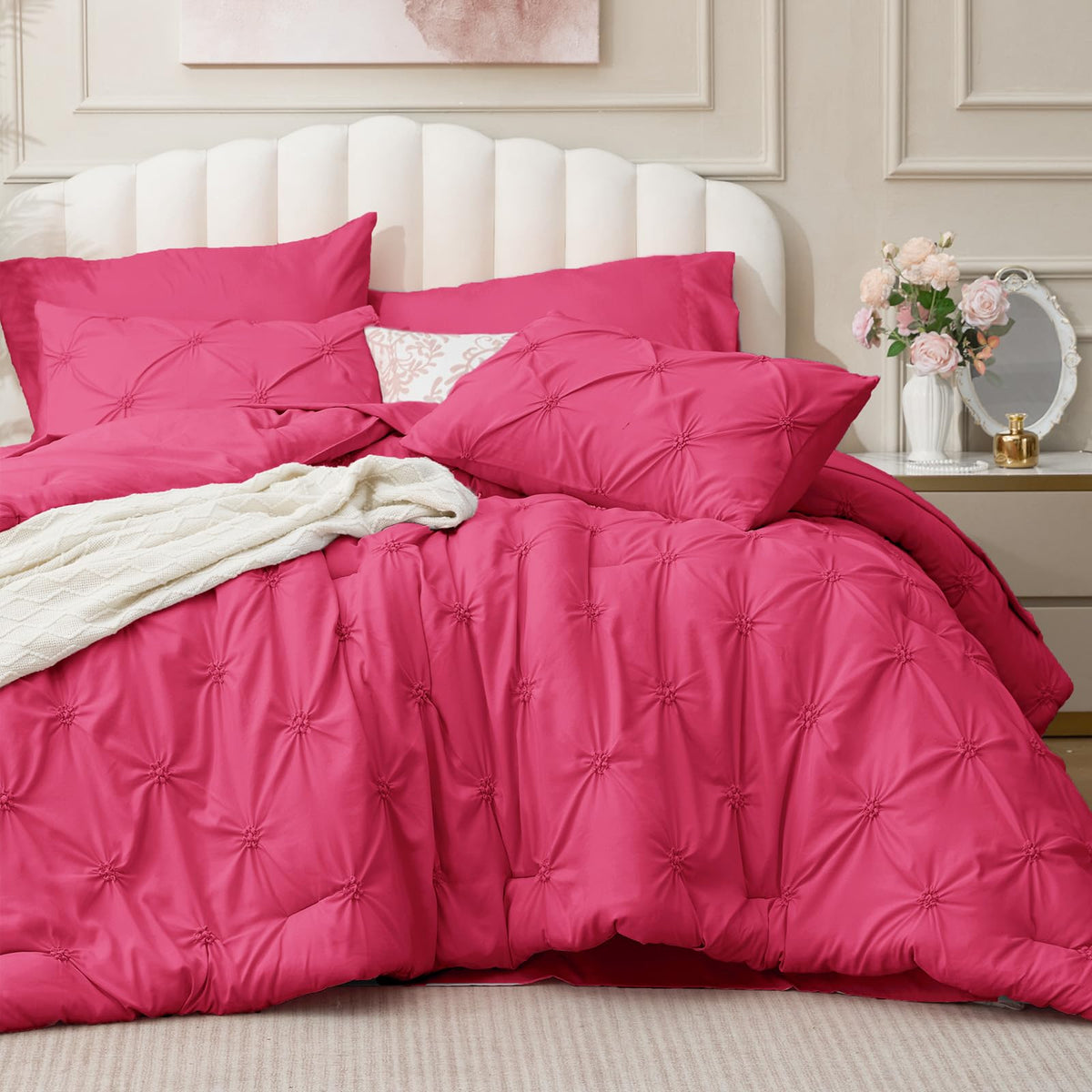 BEDELITE King Comforter Set Striped-Blush Pink,Fluffy & Soft Comforter