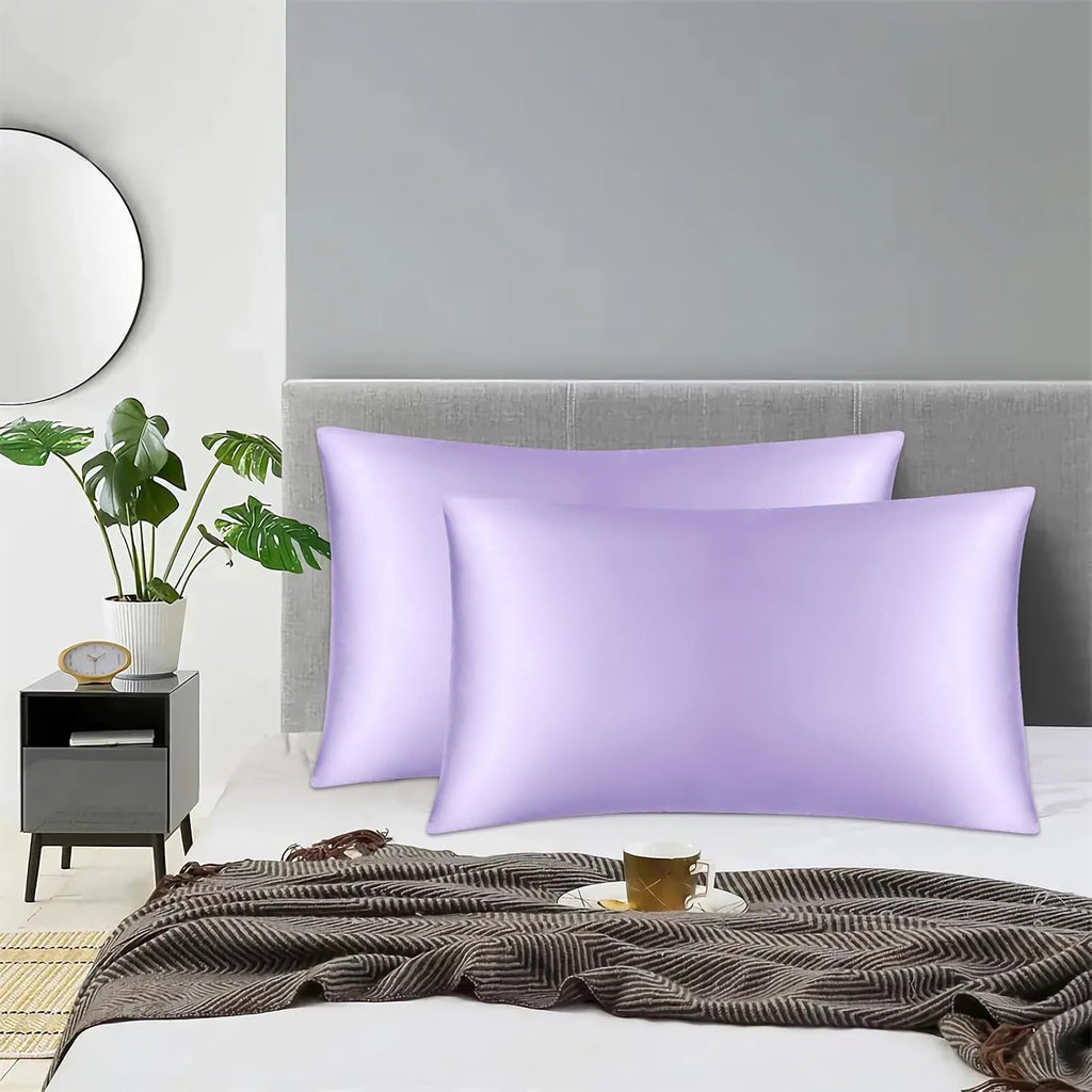 Lavender Purple Silk Satin Pillowcase Set of 2, Soft Satin Pillowcases for Women's Hair, Envelope Closure (20x26 Inches)
