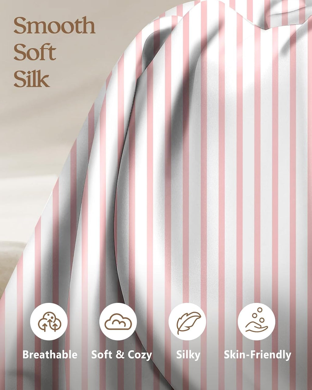 Miss Adola 2pcs Silk Pillowcase with Hidden Zipper, Pink Stripes