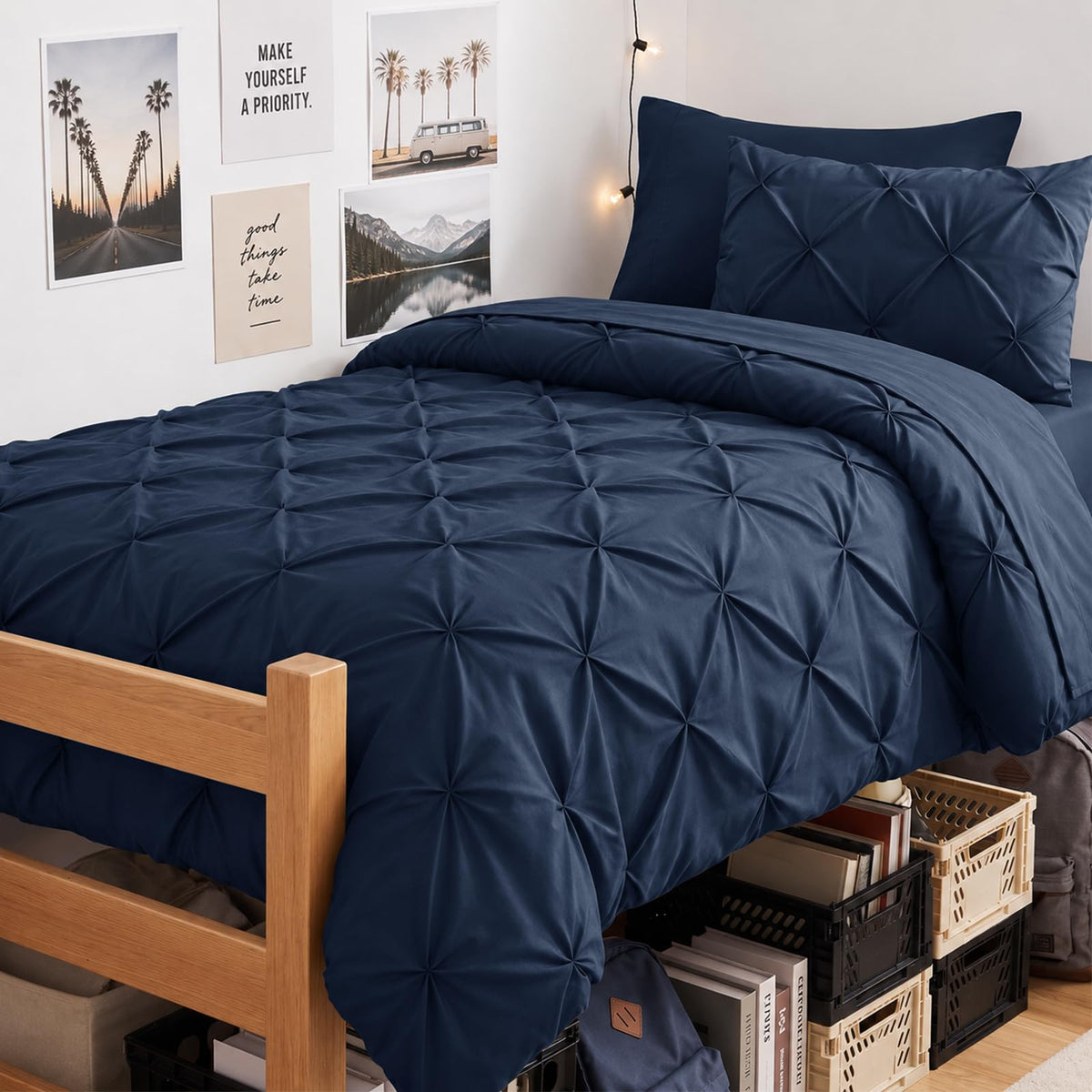 CozyLux Queen Comforter Set Black, 7 Pieces Pintuck Bed in a Bag
