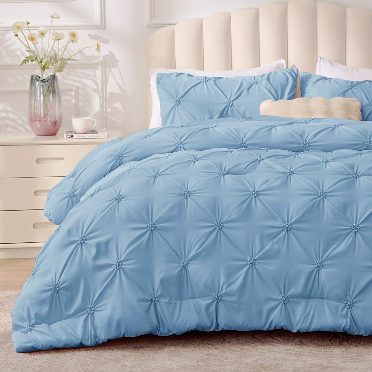 BEDELITE King Comforter Set Striped-Blush Pink,Fluffy & Soft Comforter